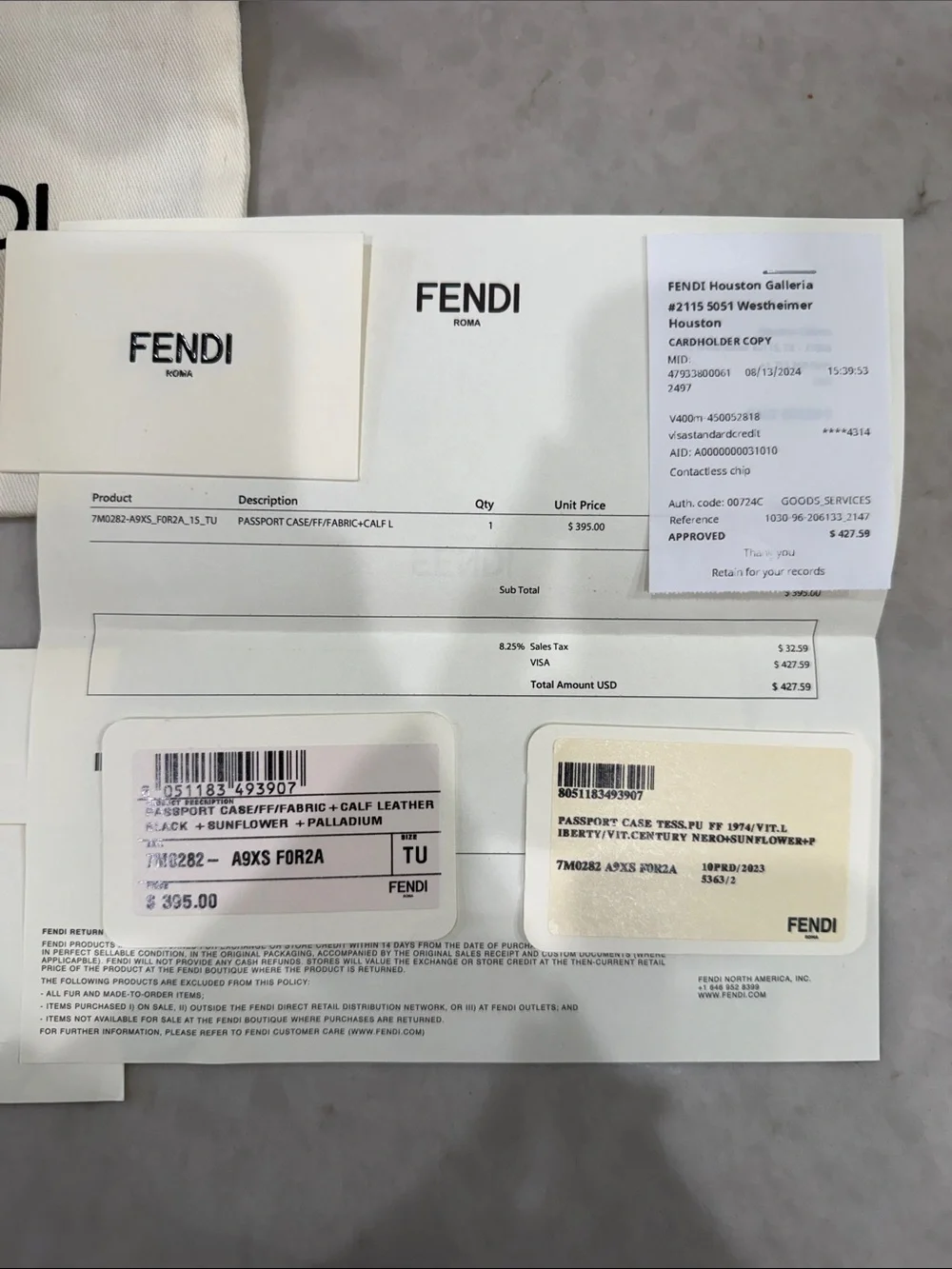 Fendi Black Leather Card Holder with Yellow Accent